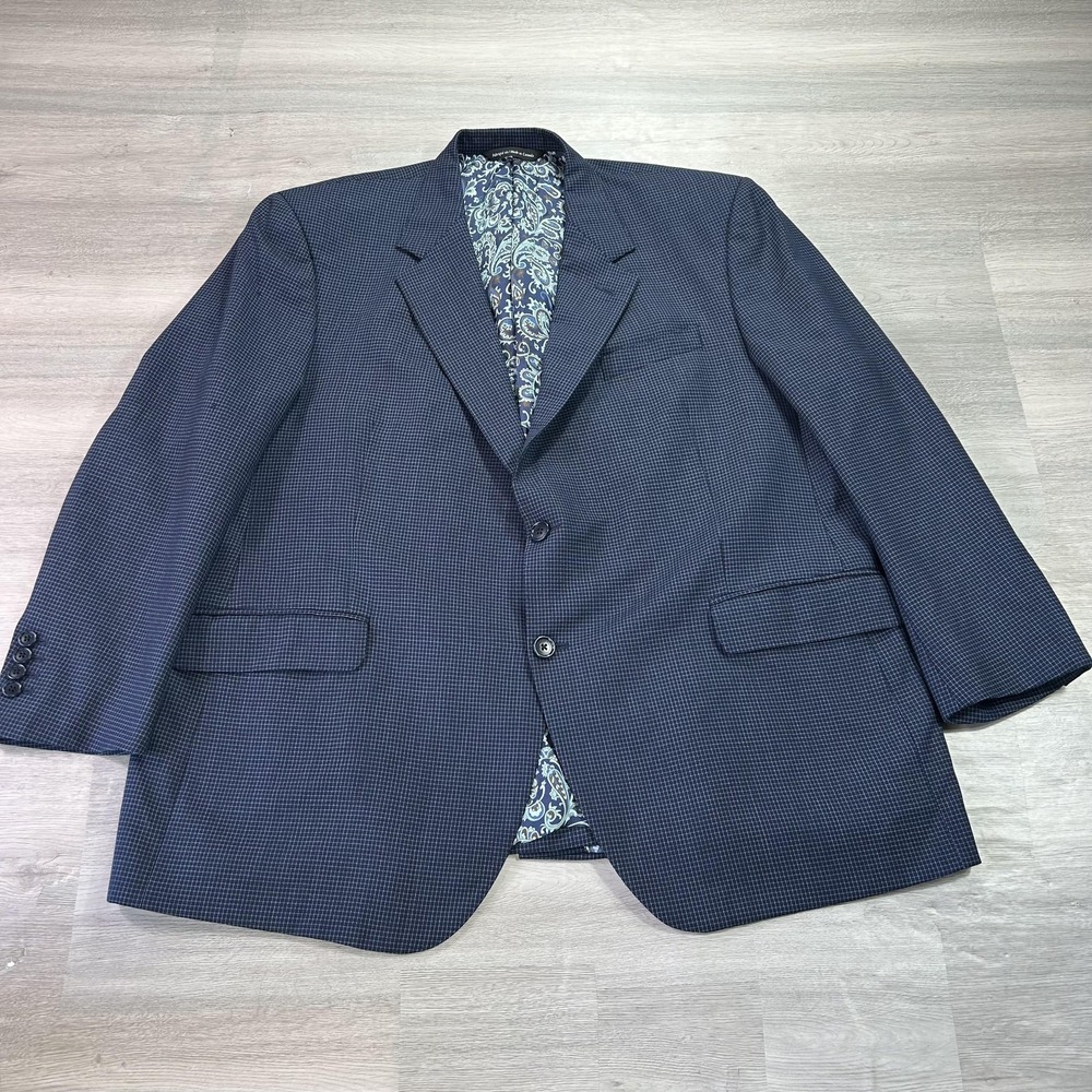 Coppley Blazer Mens 46 Blue Wool Check Sport Coat Jacket Holland & Sherry